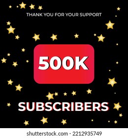 500k subscribers background black with golden star. can be used for social media banners