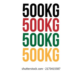 500kg text. Vector with value in kilograms black, red, green and orange on white background.
