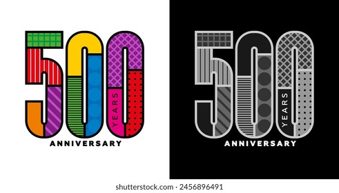 500 aniversario, cinco centenario conjunto del logotipo, logotipo colorido para la celebración, invitación, felicitaciones, Plantilla de Web, folleto y folleto, retro