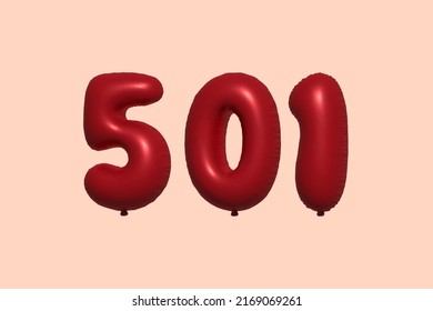 501 globo 3d número hecho de renderización 3d de globo metálico realista. Globos 3D de helio rojo para la venta decoración Fiesta Cumpleaños, Celebración de Aniversario, Fiesta de la Boda. Ilustración del vector