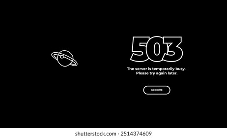 503 Service Temporarily Unavailable error page. Vector layout template