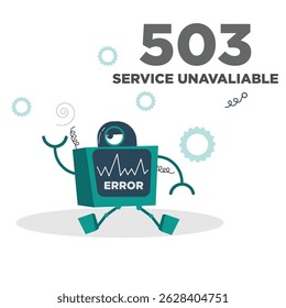 503 Service Unavailable error page,  Flat vector illustration modern character For a landing page.