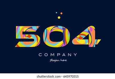 504 number digit numeral logo colored colorful rainbow acrylic modern creative vector icon design template