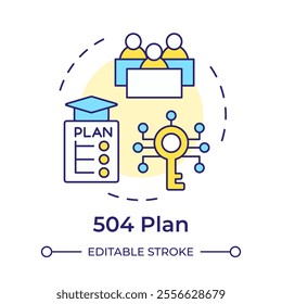 504 plan multi color concept icon. Accessibility and equal opportunities for students. Special education. Round shape line illustration. Abstract idea. Graphic design. Easy to use in article