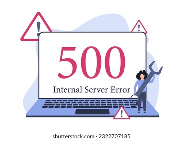 505 Internal Server Error. The assistants checks the situation. Illustration with server problem