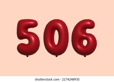 506 globo 3d con representación 3d de globo metálico realista. Globos 3D de helio rojo para la venta decoración Fiesta Cumpleaños, Celebración de Aniversario, Fiesta de la Boda. Ilustración del vector