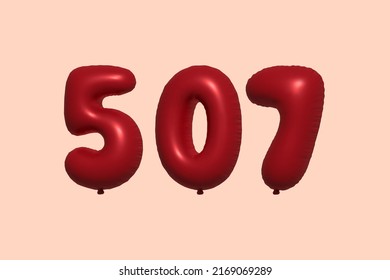 507 globo 3d con representación 3d de globo metálico realista. Globos 3D de helio rojo para la venta decoración Fiesta Cumpleaños, Celebración de Aniversario, Fiesta de la Boda. Ilustración del vector