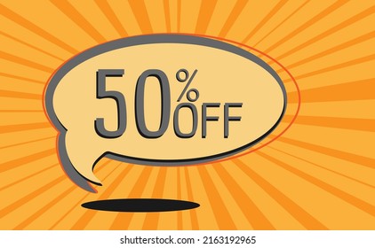 50fifty percent discount yellow banner with a ballon and background yellow for promotions and offers