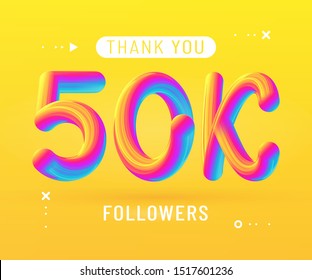 50K 3d vector abstract banner. Thank you,  Followers. Tempting Typography poster. Trendy design Icing Letters. Template for banner, social media, blog, post.Eps 10