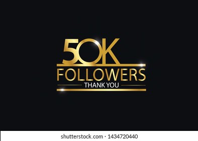 50K, 50.000 Followers Celebration Logotype. Anniversary Logo With Golden And Spark Light White Color Isolated On Black Background, Vector Design For Celebration, Instagram, Twitter - Vector