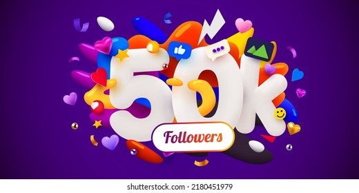 50k or 50000 followers thank you. Social Network friends, followers, Web user Thank you celebrate of subscribers or followers. Vector illustration