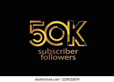 50K, 50.000 subscribers or followers blocks style with gold color on black background for social media and internet-vector