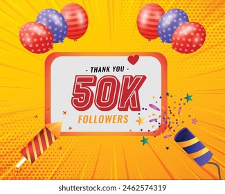 50k follower celebration , Thank you followers, 50k online social festive banner, 