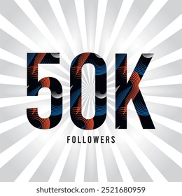 50k follower celebration. Thank you 50000 followers greeting template banner. Banner for 50k social friends and followers. Celebrate subscribers and followers.