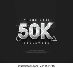50k followers background, thank you with silver metallic numbers. Premium vector background for achievement celebration design.