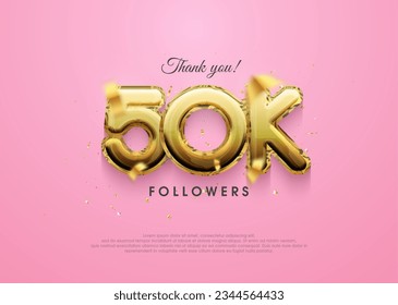 50k followers design, with luxury gold numbers for greetings on social media posts. Premium vector background for achievement celebration design.