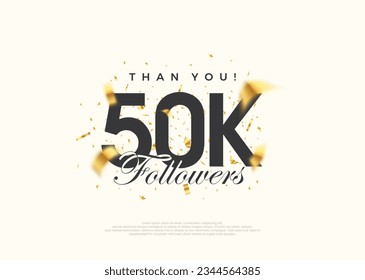 50k followers number, posters, greeting banners for social media posts. Premium vector background for achievement celebration design.