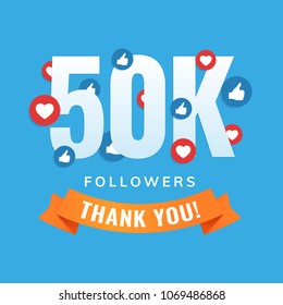 50k followers, social sites post, greeting card vector illustration