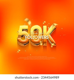 50k followers speech background, with a bright and fresh orange color. Premium vector background for achievement celebration design.