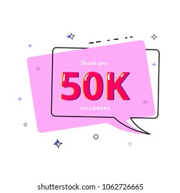 50k followers thank you card. Celebration 50000 subscribers geometric banner. Template for social media. Vector illustration.