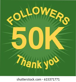 50K followers with thank you. Colorful flat vector stock illustration