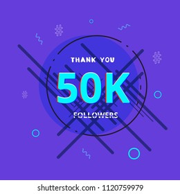 50K followers thank you post with decoration. 50000 subscribers  banner with round badge. Greeting card for social networks. Vector illustration.