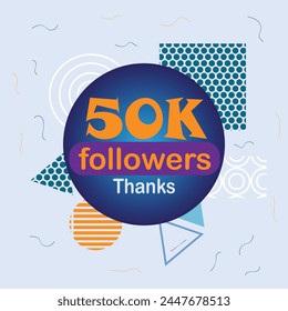 50K followers Thanks illustration. banner for 50K celebration , Vector illustration. Thanks to followers. Art for blogger to celebrate 50000 followers or subscribers and likes.