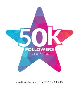 50k followers vector logo design icon vector. Thanks for 50k followers.