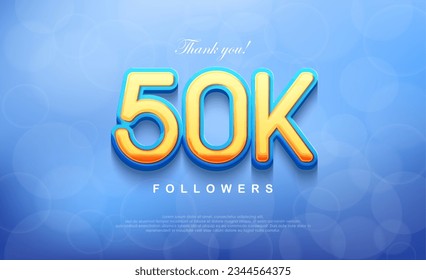 50k number for thanking followers, unique bokeh blue background. Premium vector background for achievement celebration design.