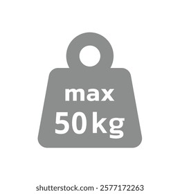 50kg max weight vector icon. Fifty kilos or kilograms load capacity label.