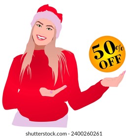 50%off christmas smiling beanie vector illustration blonde discount sphere.