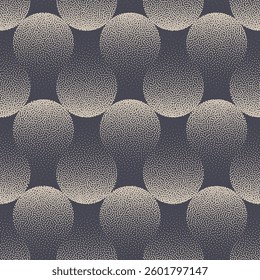 50s 60s 70s Retro Style Seamless Pattern Trend Dot Work Vector Fancy Abstract Background. Circles Grid Halftone Art Illustration for Fashionable Textile Print. Graphical Abstraction Loopable Wallpaper