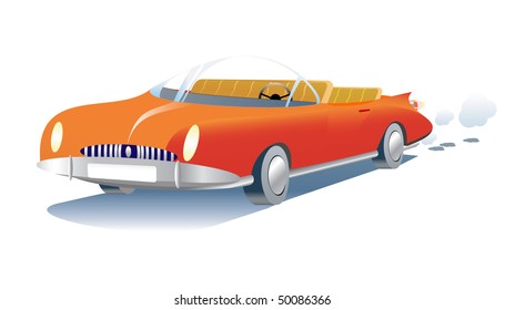 50-s car detailed in comic style. Vector illustration.
