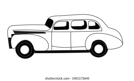 50s car sketch - Old car vector art 