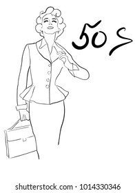 50s fashion illustration outlaine vector isolated