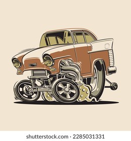 50s Gasser Car Cartoon Style Vector