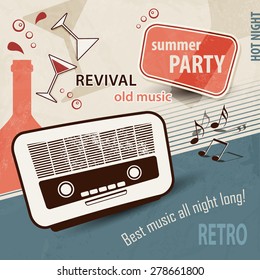 Antecedentes retro de los años 50 - Afiche musical con antigua invitación para fiestas