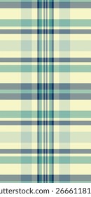 50s verificação de padrão têxtil, fundo de textura plainada do evento. Vetor de tecido de tartan de elevação sem costura na paleta de cores claras e azuis.