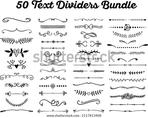 50Text dividers, Filigree,\
Hand drawn vector illustration, Borders and laurels, border for\
text vector abstract hand drawn design calligraphic separated\
set