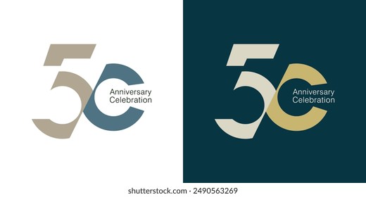 50th, 50 Years Anniversary Logo, Orange Color, Vector Template Design element for birthday, invitation, wedding, jubilee and greeting card illustration.