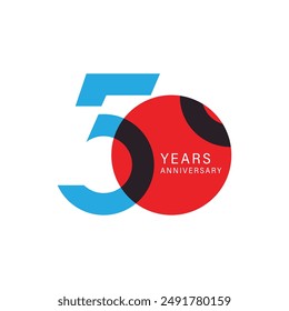 50th, 50 Years Anniversary Logo, Red Color, Vector Template Design element for birthday, invitation, wedding, jubilee and greeting card illustration.