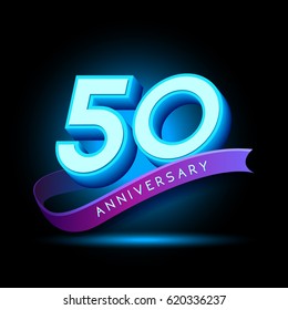 Texto 3D del 50º aniversario con efecto luminoso .diseño de plantilla vectorial de celebración