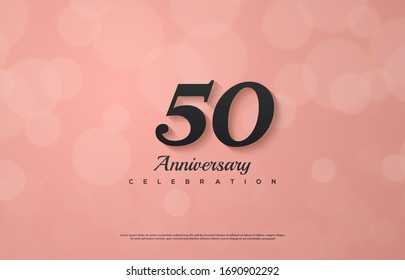 50th anniversary background with an illustration of a black colored number on a pink background.