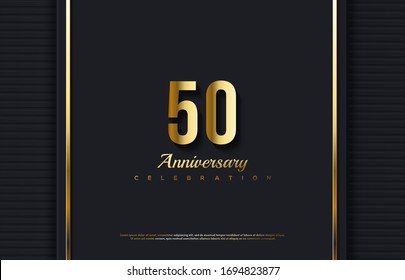 50th anniversary background with illustrations of golden numbers and vertical lines on the right and left.