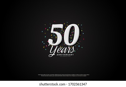 50th anniversary background with illustrations of numbers and white writing on a black background.