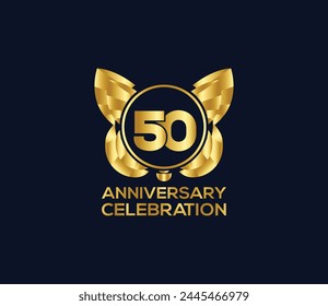 50th anniversary celebration day with gold color Light bright modern logo Design element