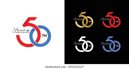 50th anniversary Celebration, fiftieth anniversary design with number in calligraphy style. Flat vector Illustrations.