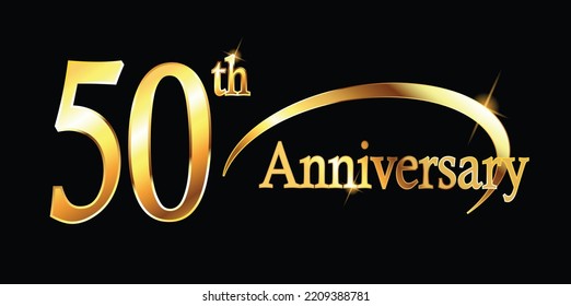 50th Anniversary Celebration. Gold Luxury Banner Of 50th Anniversary Celebration. Fiftieth Celebration Card. Vector Anniversary Eps 10