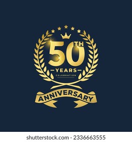50th anniversary celebration logo design with decorative ribbon or banner. 50-year anniversary celebration logo concept 