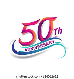 50th anniversary celebration logotype blue and red colored. fifty years birthday logo on white background.